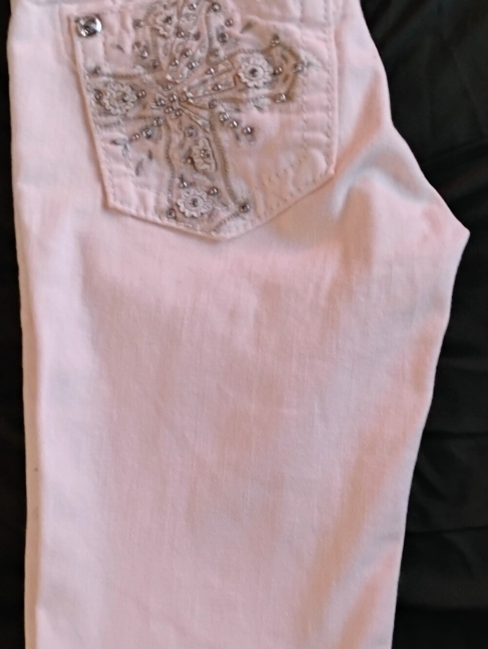 Miss Me Pale Pink Skinny Jeans with Jeweled Accents - Picture 6 of 7